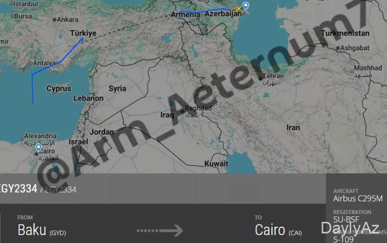 Misir təyyarəsi Ermənistandan keçməklə Azərbaycana gəlib