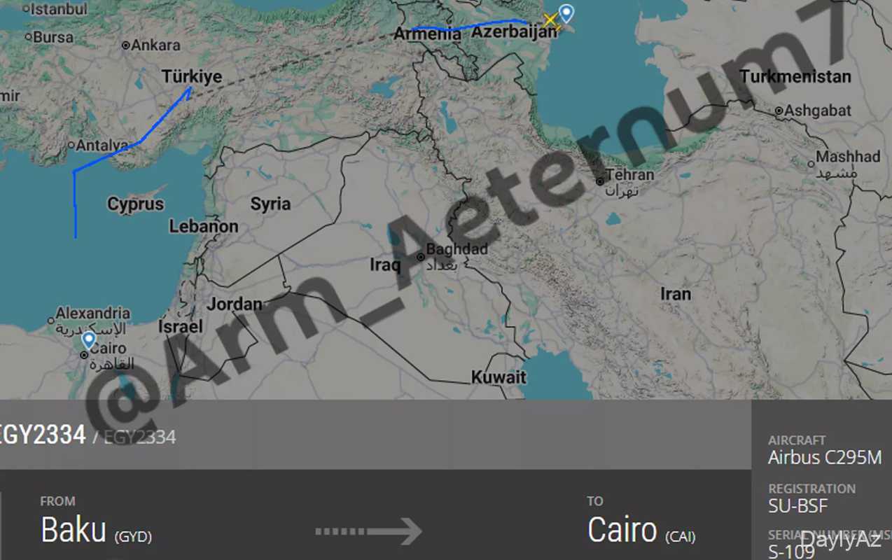 Misir təyyarəsi Ermənistandan keçməklə Azərbaycana gəlib
