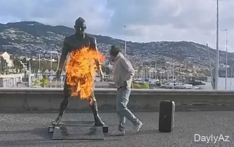Ronalonun heykəlini yandırdılar – Videoya keçid