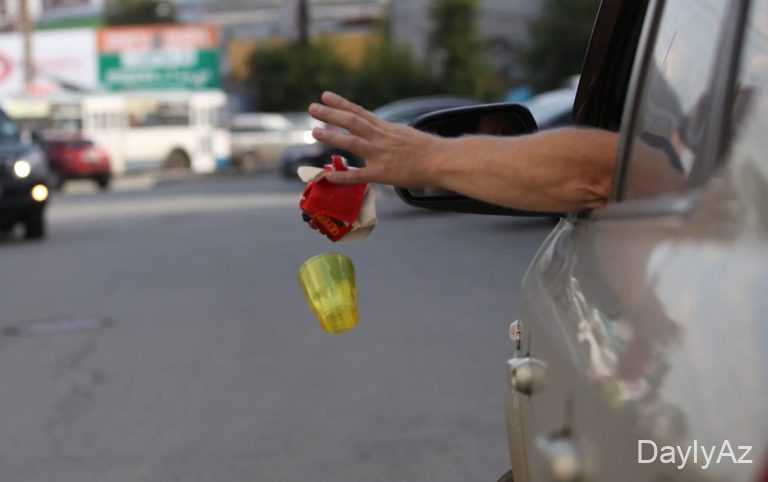 Avtomobildən küçəyə zibil atan sürücü həbsdədir